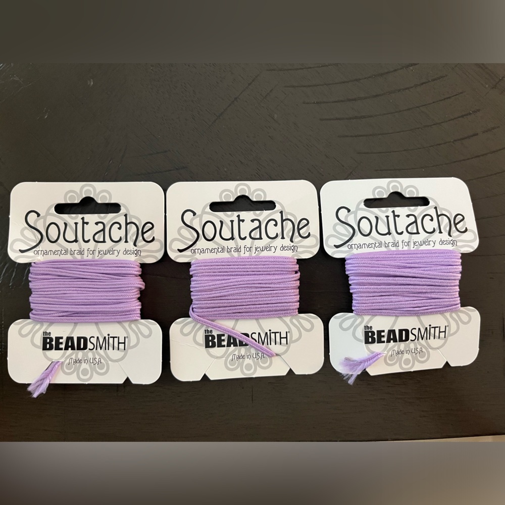 THREE Soutache ornamental braid for jewelry design, lilac, 3 yd, the beadsmith